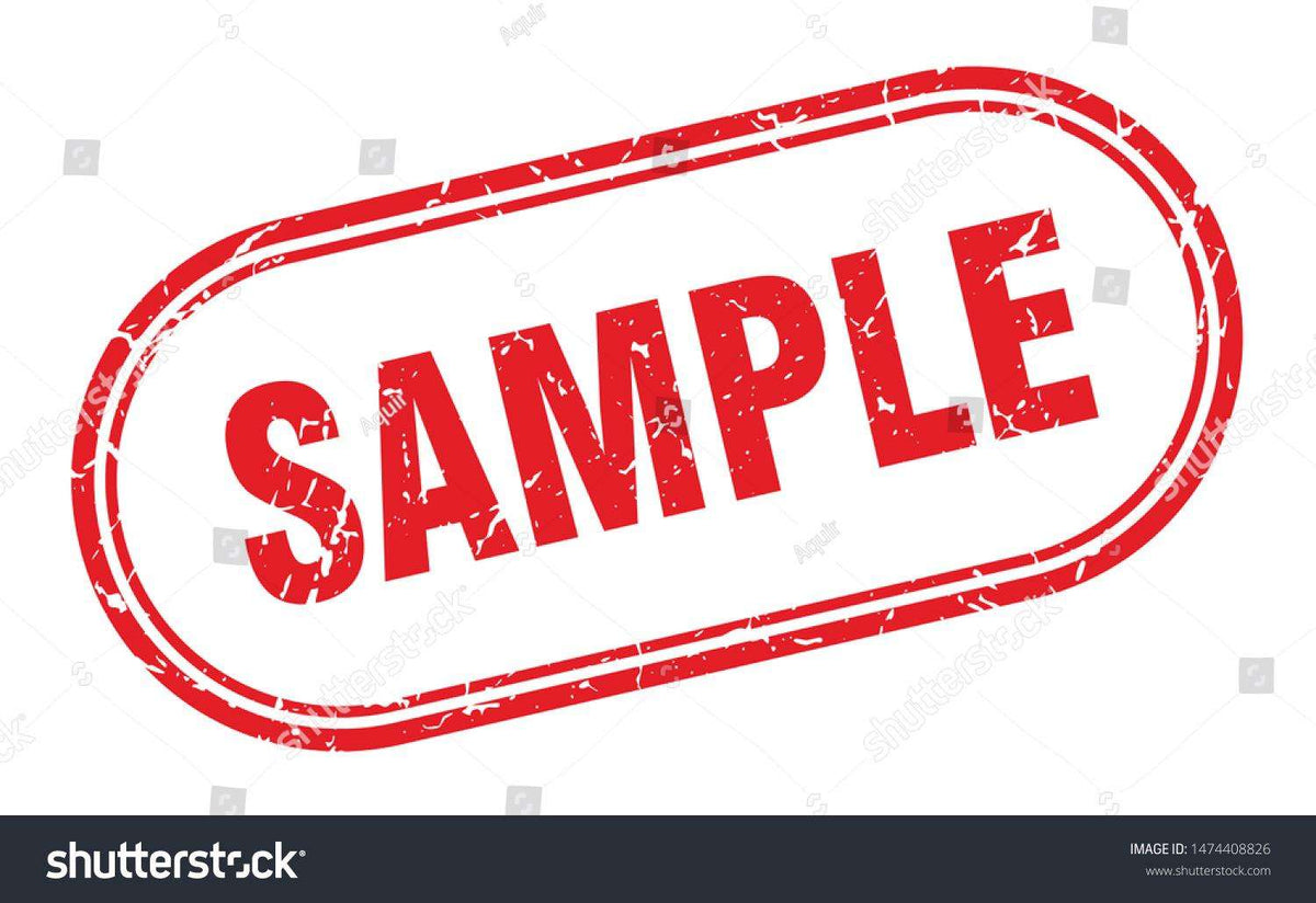 Red oval stamp graphic with distressed SAMPLE text