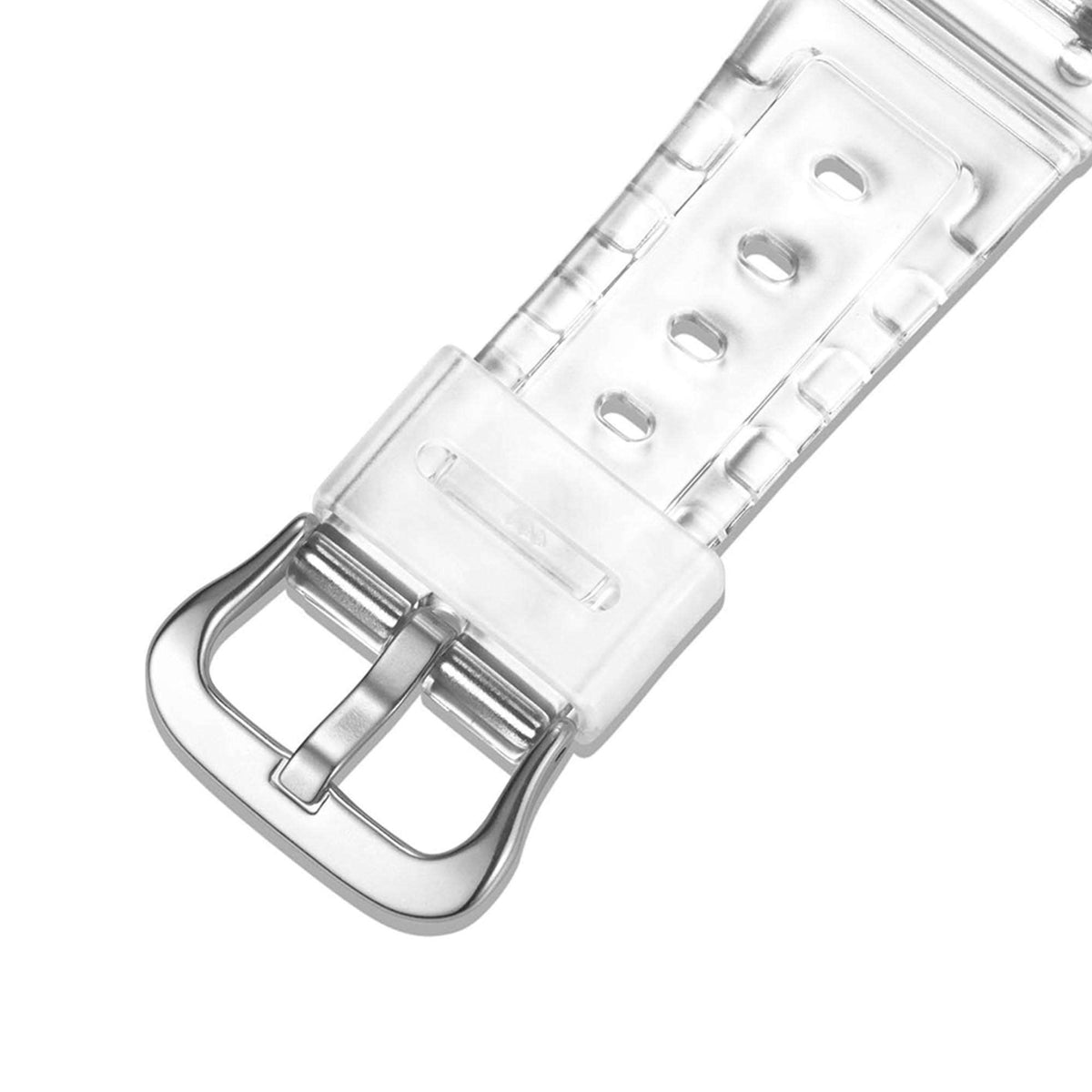 Clear silicone watch strap with metal buckle and adjustable pin holes