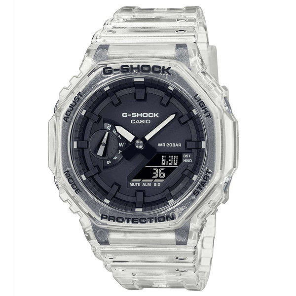 Casio G-Shock Octagon Series GA-2100SKE-7AER transparent resin watch front view