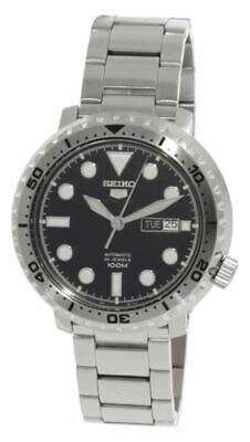 Men's black dial stainless steel automatic wrist watch, silver bracelet and bezel