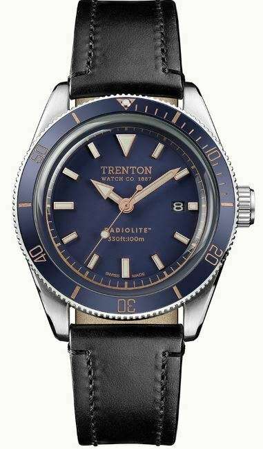 Trenton watch with navy-blue dial, black leather strap and stainless steel case