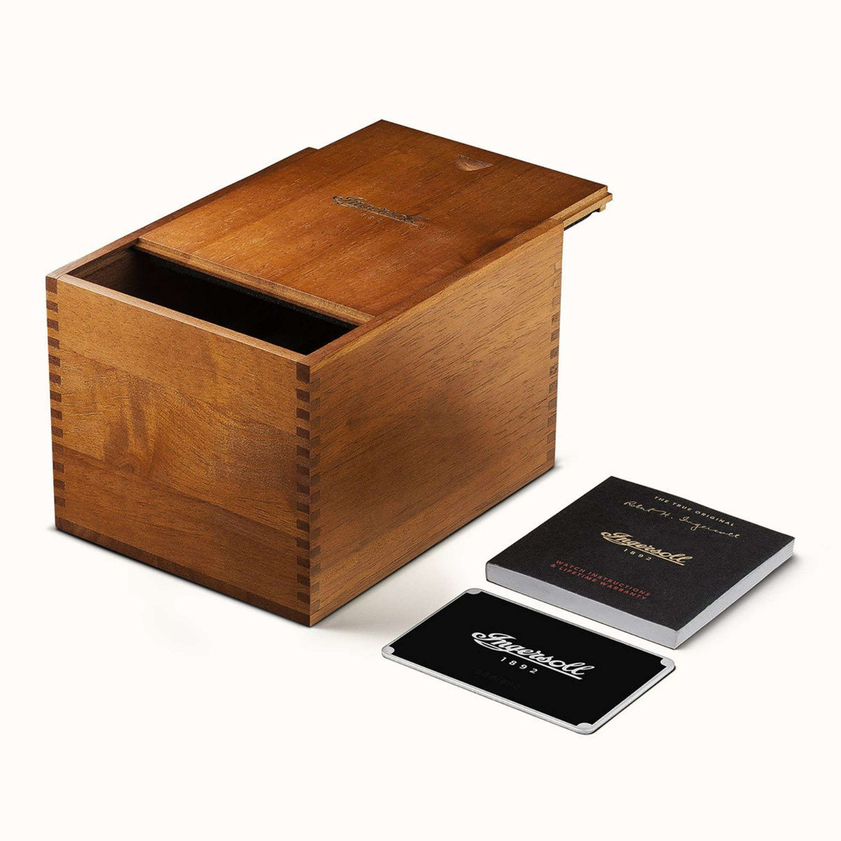Wooden watch presentation box with black insert cards