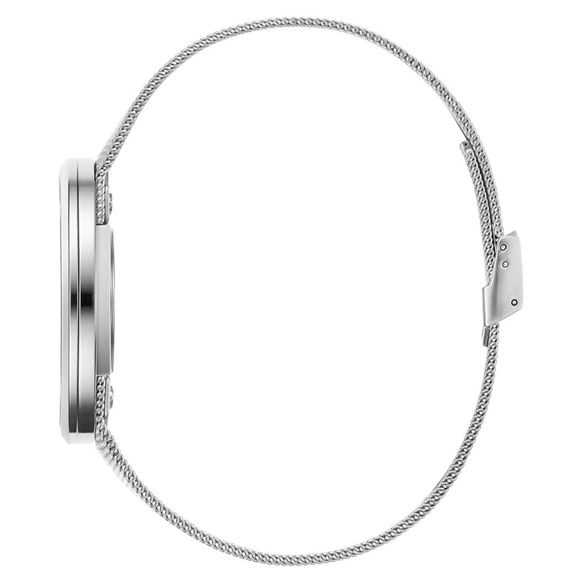 Stainless steel watch bracelet band with mesh links and fold-over clasp