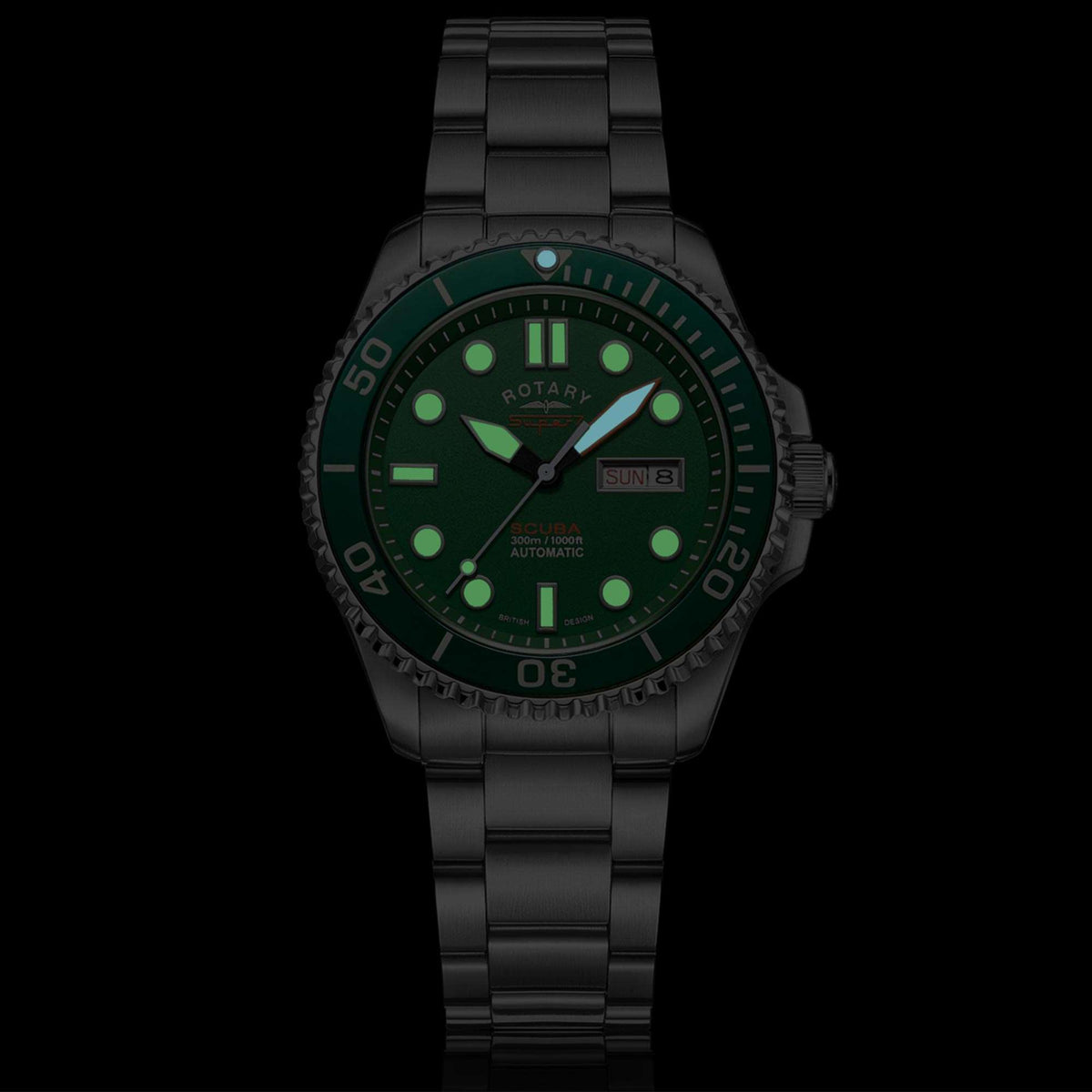 Green dial dive watch with black case and black bracelet