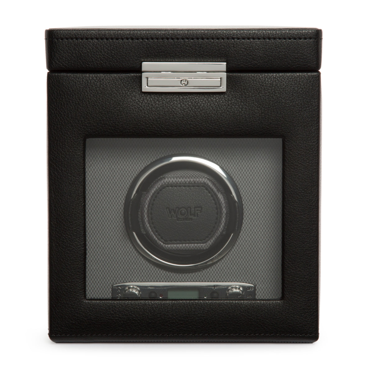 WOLF single watch winder storage box with glass window and circular dial