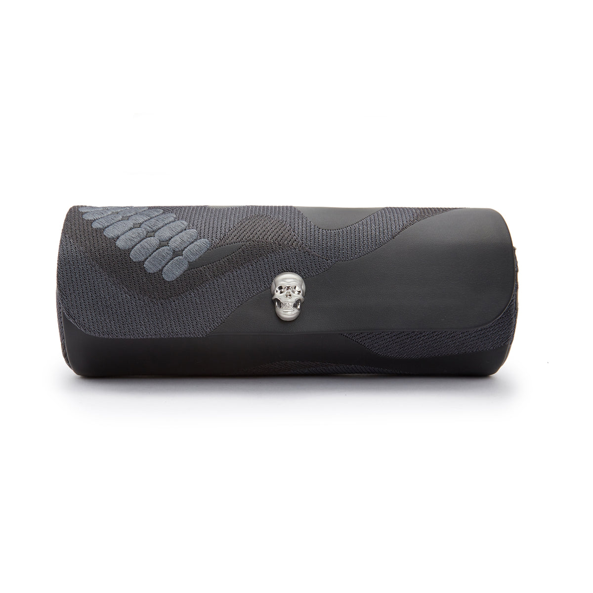 Triple watch roll in dark fabric with wolf skull clasp and embossed paw details