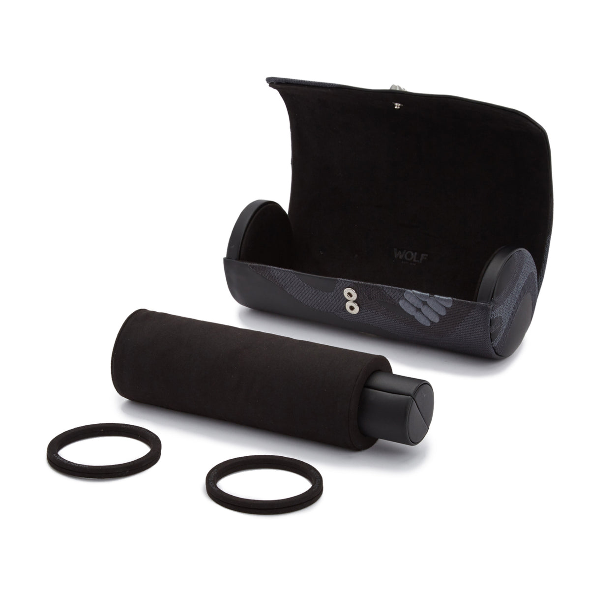 Triple watch roll with two wrist straps and open compartment for three watches