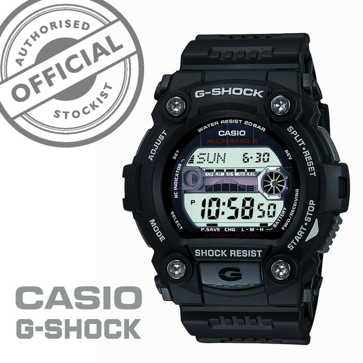 Casio G-Shock G-Rescue Black Resin Digital Tough Solar Alarm Chronograph Men's Watch GW-7900-1ER - WatchNation