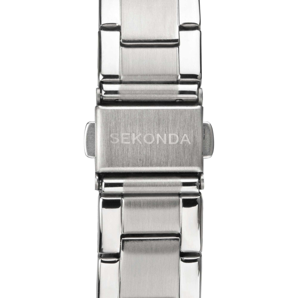 Stainless steel bracelet links with SECONDA engraving on the center panel