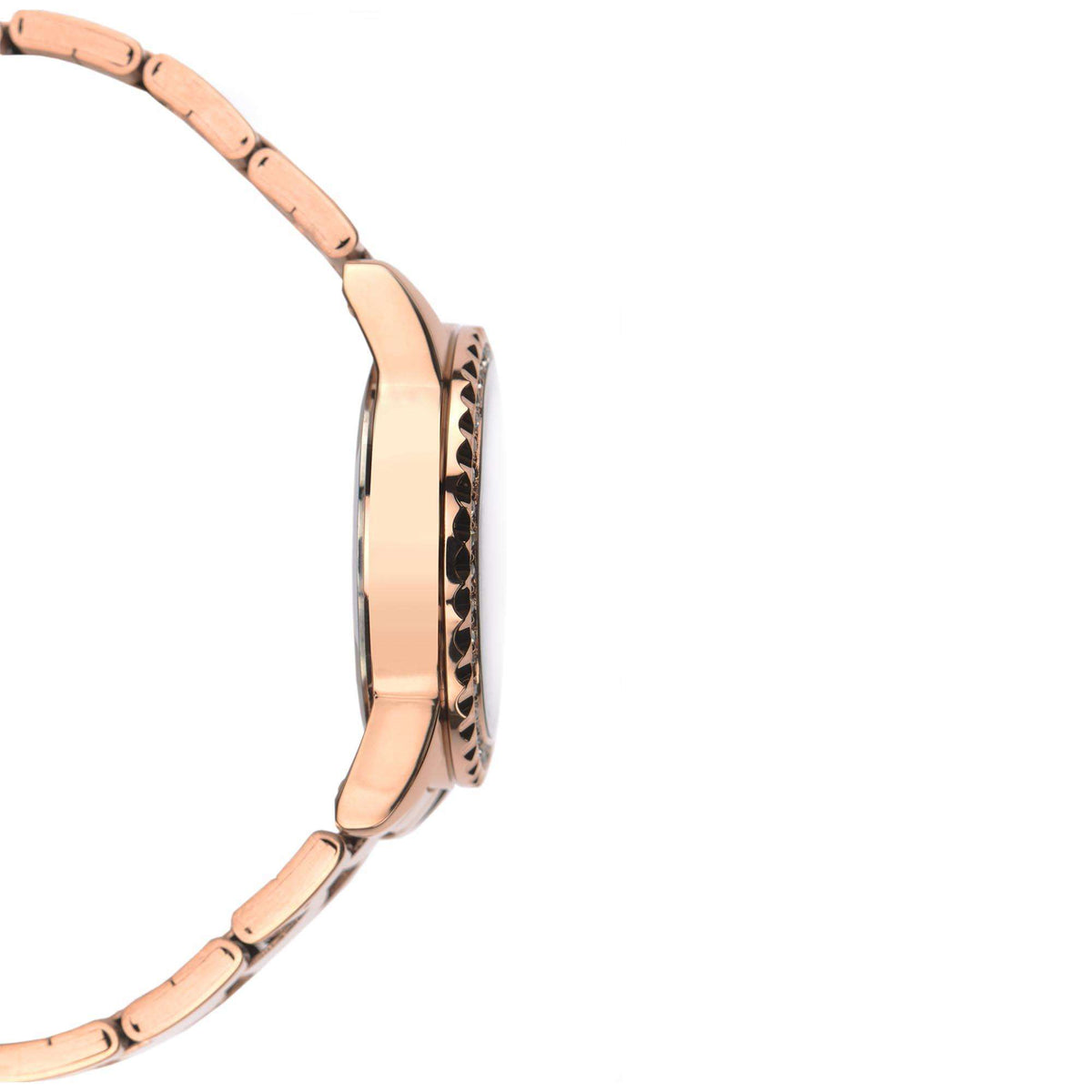 Sekonda Hero Quartz ladies watch side view with rose gold stainless steel link bracelet