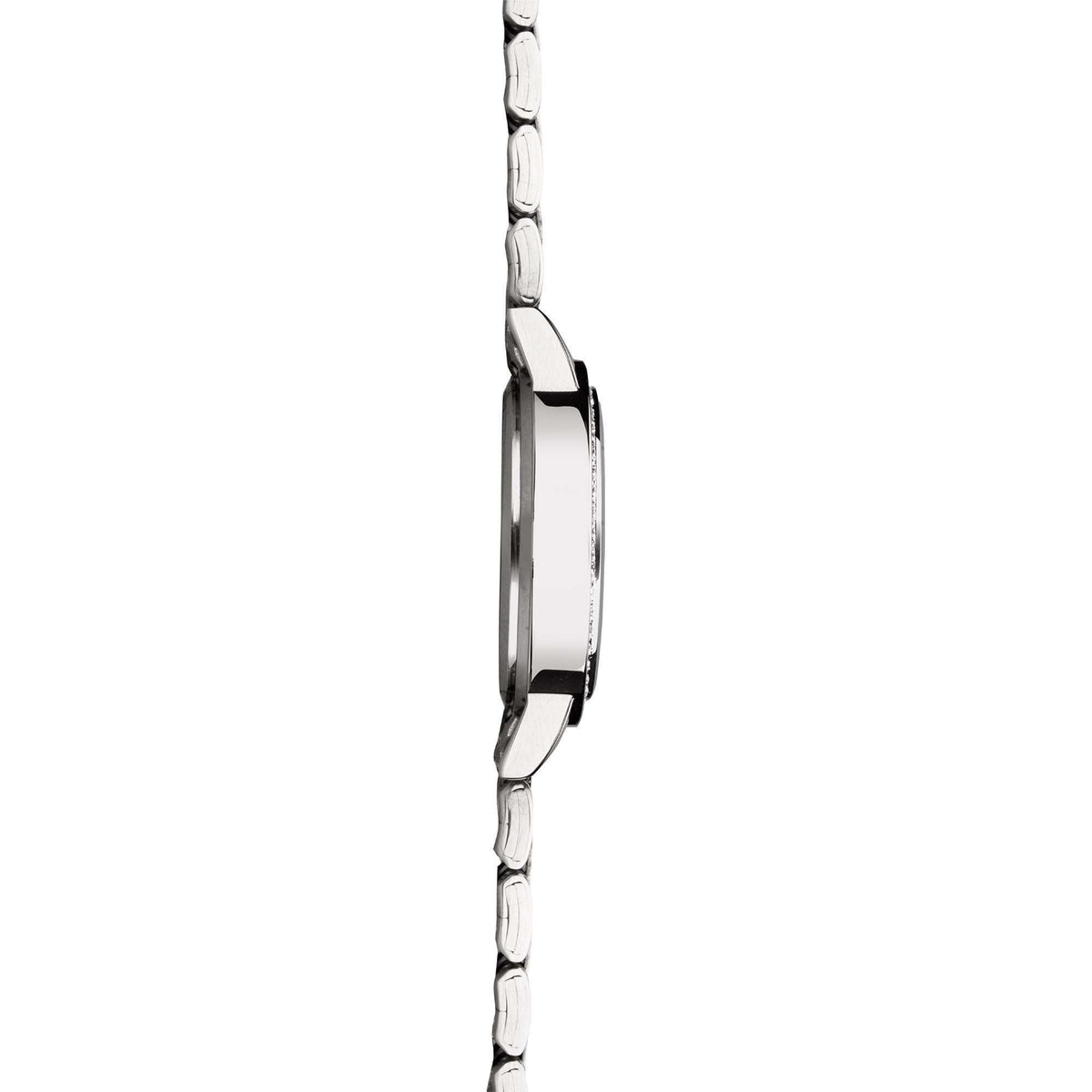 Sekonda stainless steel bracelet watch, angled side profile with round case