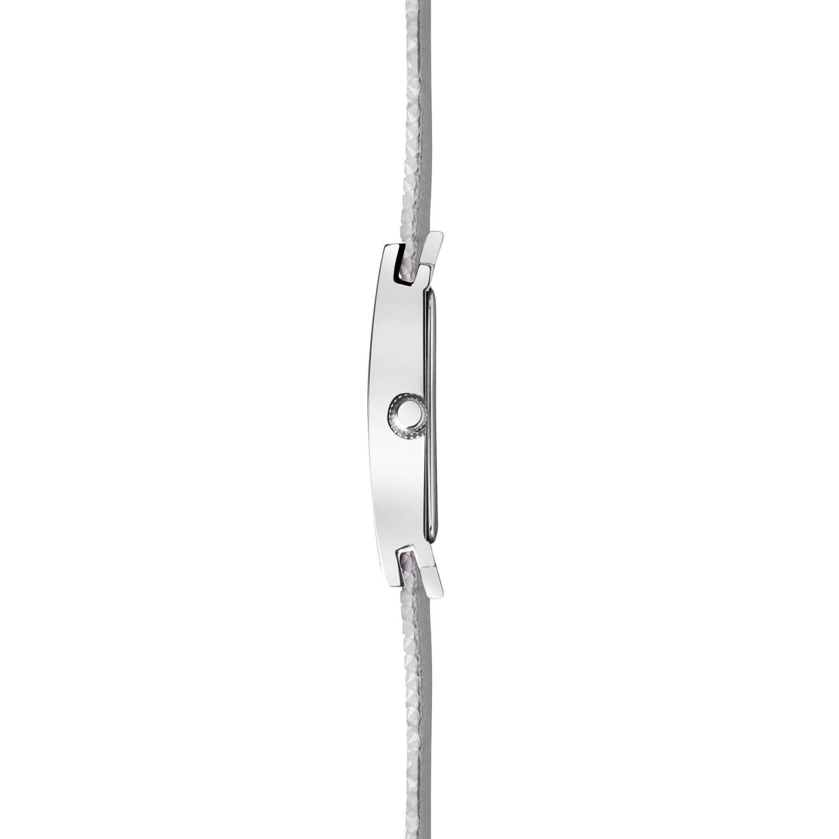 Sekonda ladies quartz watch strap attachment and case side with white textured band