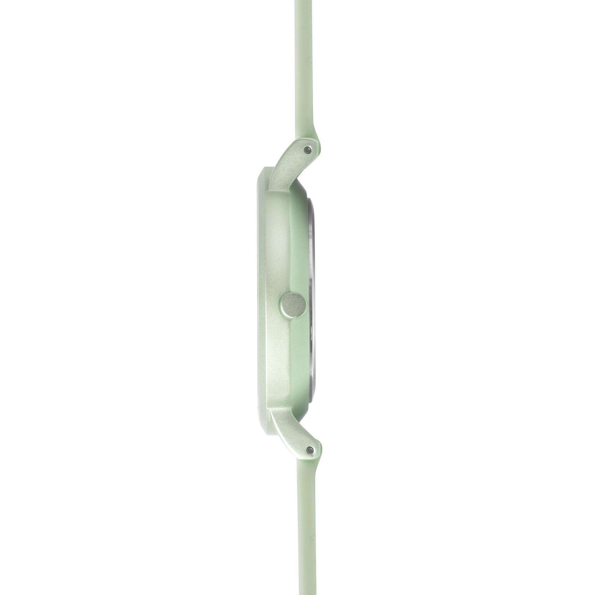 Light green watch side profile with strap attachment points and metal pin