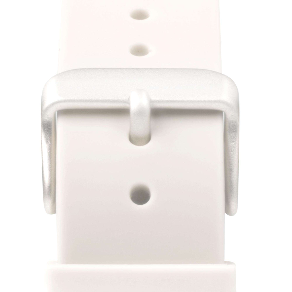 White silicone watch strap end with silver-toned metal lugs