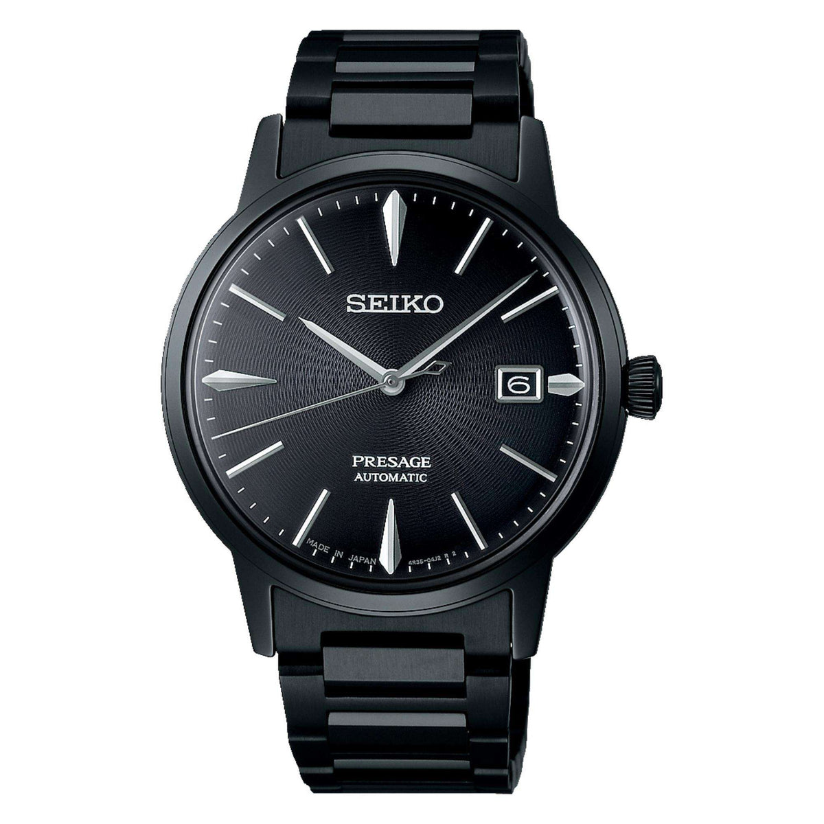 Men's automatic wristwatch with black dial and black PVD stainless bracelet, round case