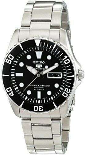 Men’s stainless steel diver watch with black dial, luminous markers, and metal link bracelet