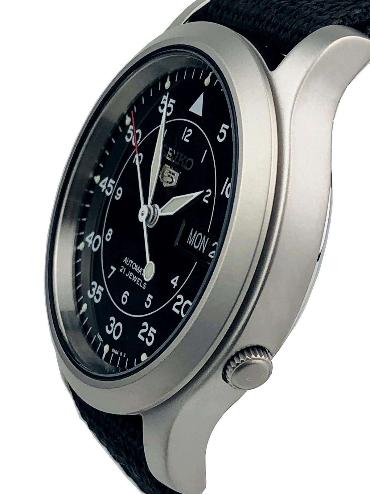 Seiko 5 Automatic Black Dial Black NATO Fabric Strap Men's Watch SNK809K2 - WatchNation