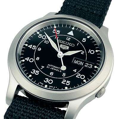 Seiko 5 Automatic Black Dial Black NATO Fabric Strap Men's Watch SNK809K2 - WatchNation