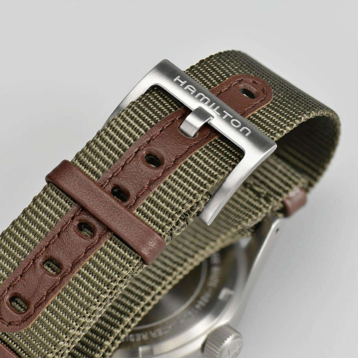 Hamilton Khaki Field H69439931 stainless steel buckle close up