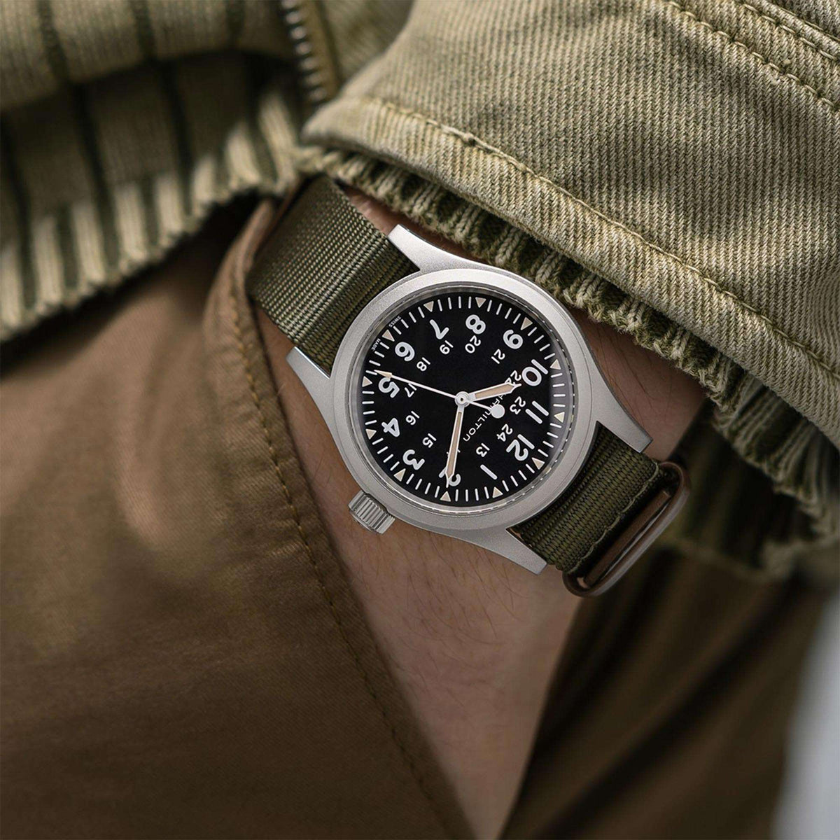 Hamilton Khaki Field H69439931 on-wrist lifestyle view