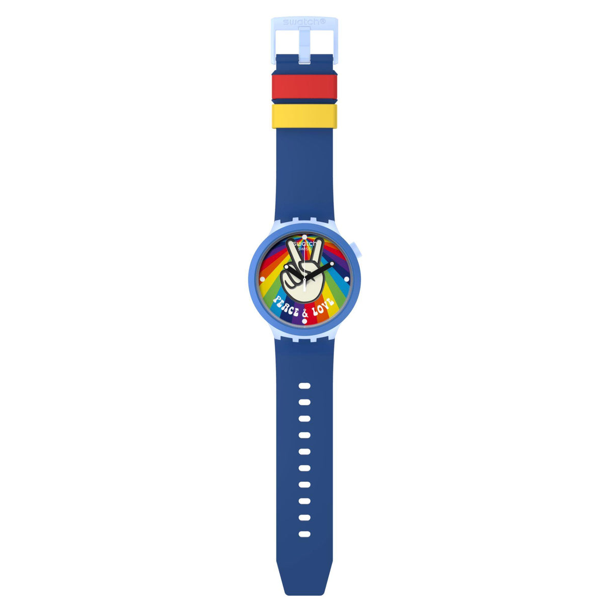 Swatch Big Bold SB03N105 blue silicone strap casual watch full flat view