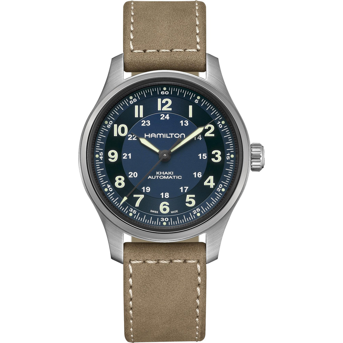 Hamilton Khaki Field Titanium 42mm Blue Dial Leather automatic watch H70545540 front view