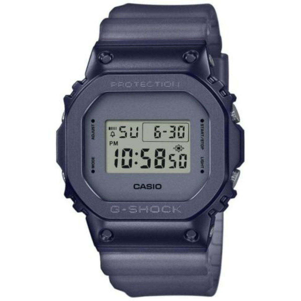 Casio G-Shock digital quartz watch with dark grey resin strap and metal bezel