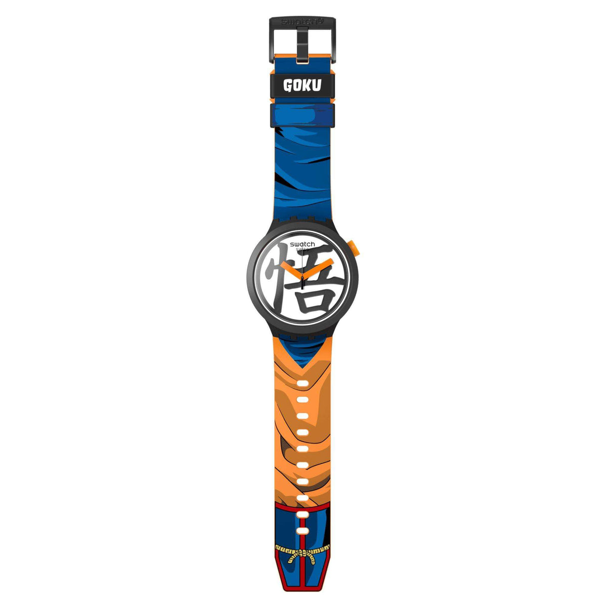 Wristwatch with blue and orange strap featuring the brand 'Goku' on a white background