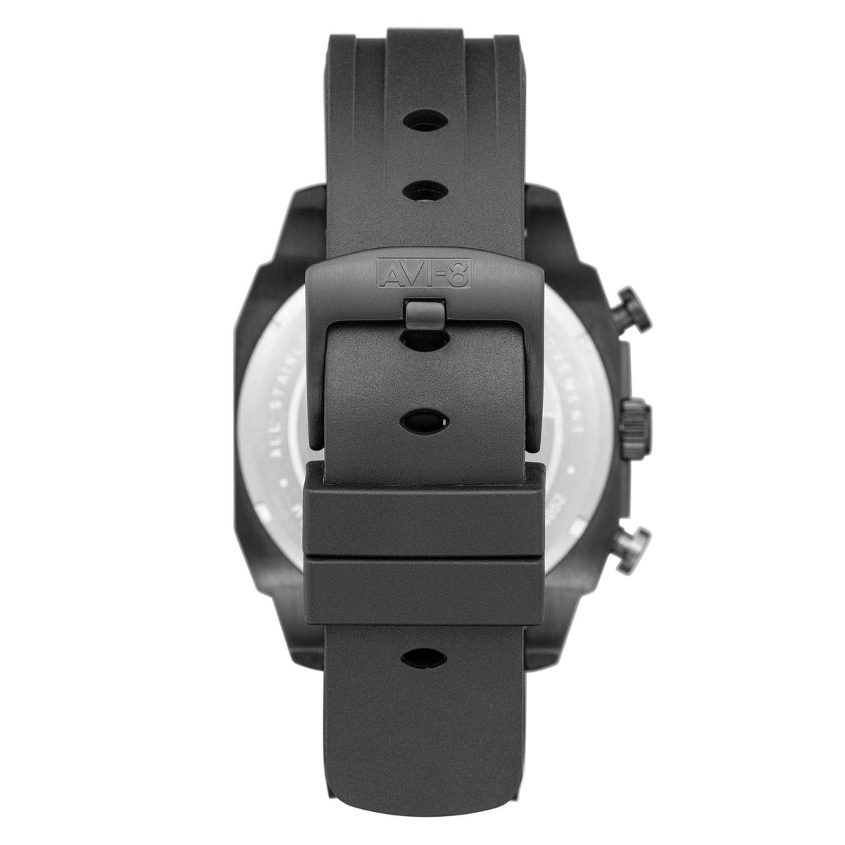 AVI-8 men's tactical watch, black silicone strap and clasp with engraved logo plate