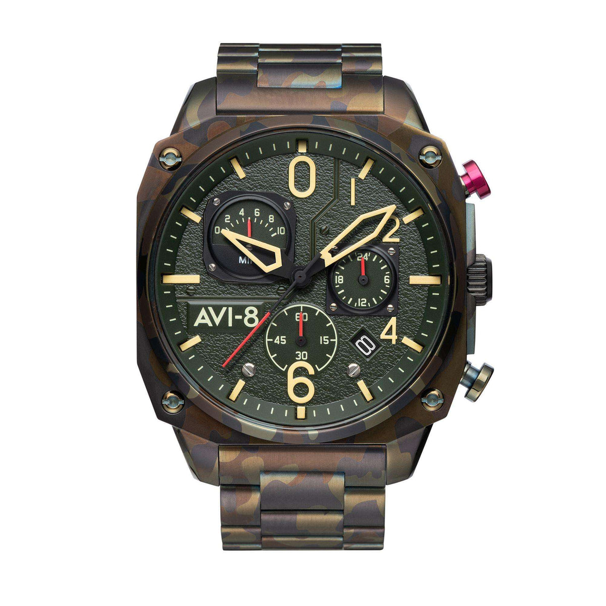 AVI-8 men's camo chronograph ground camo watch with gold hands and subdials