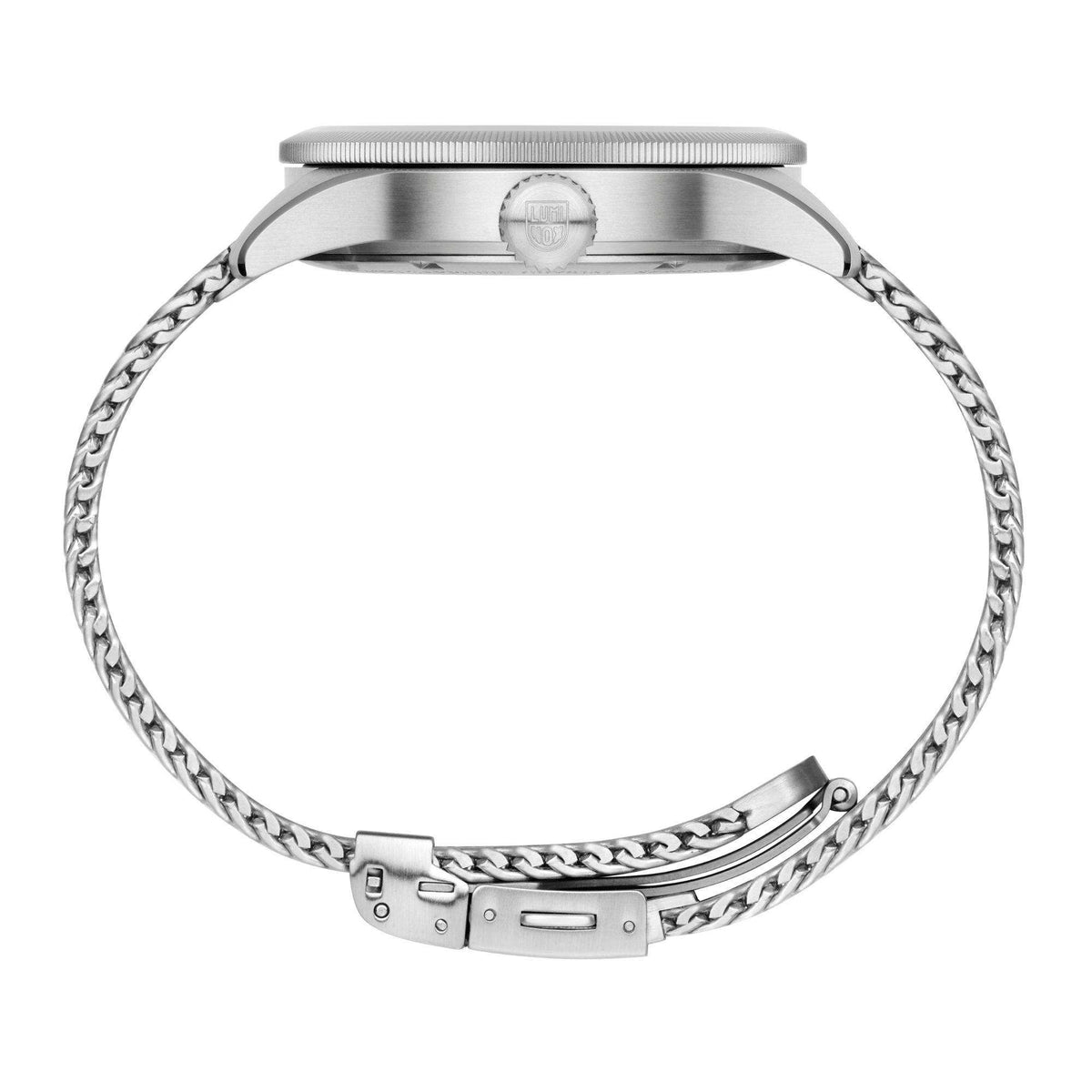 Men's Luminox P-38 watch link bracelet with clasp and metal case edge