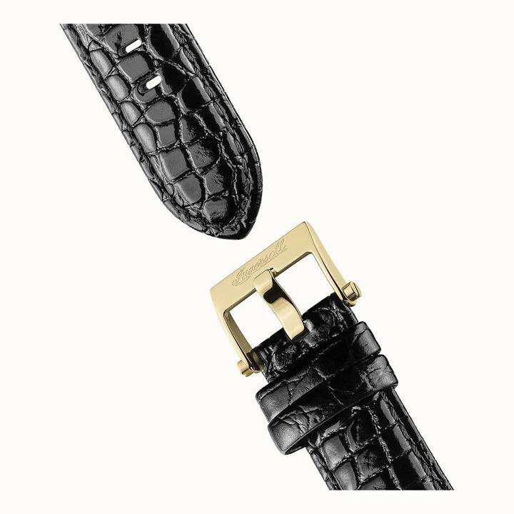 Ingersoll 1892 black crocodile-style leather watch strap with gold buckle