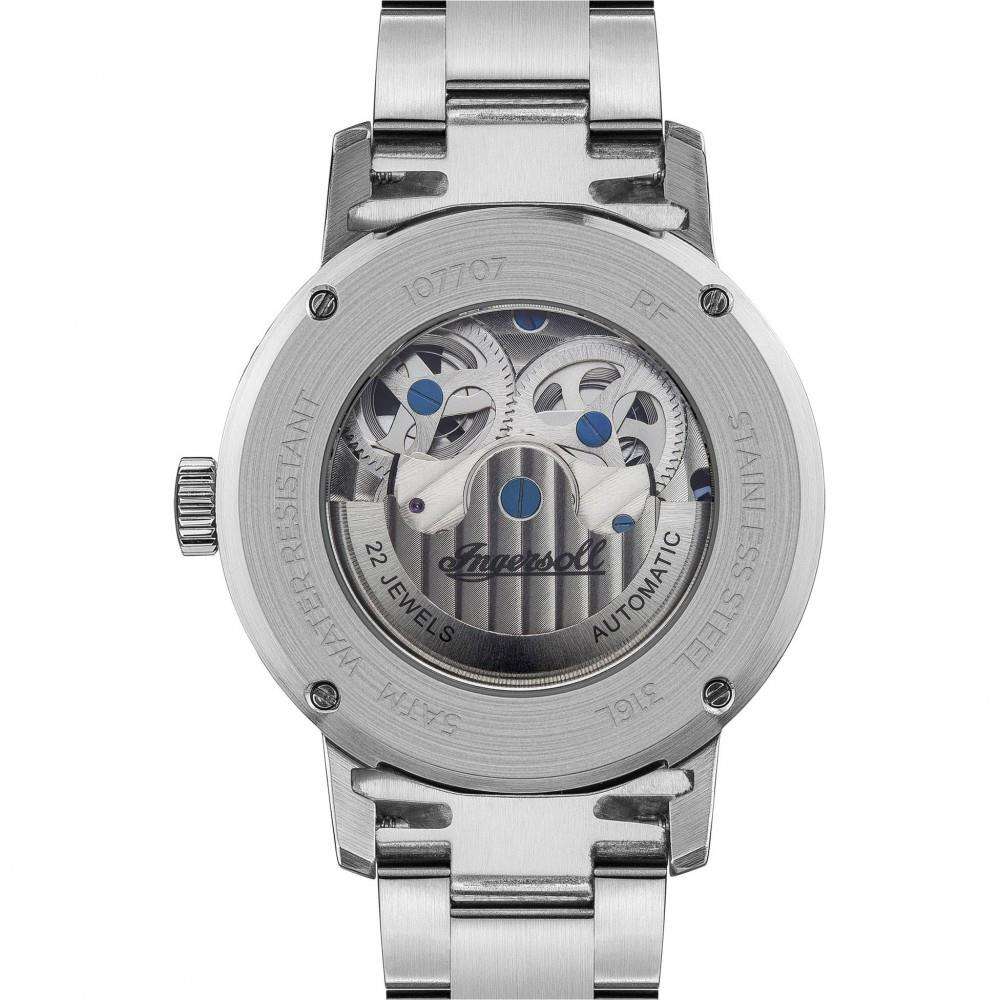 Silver steel automatic watch caseback with see-through mechanical movement