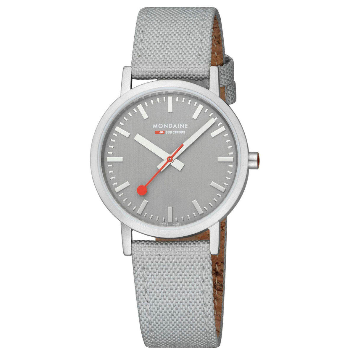 Mondaine Classic 36mm gray dial quartz watch with gray textile strap