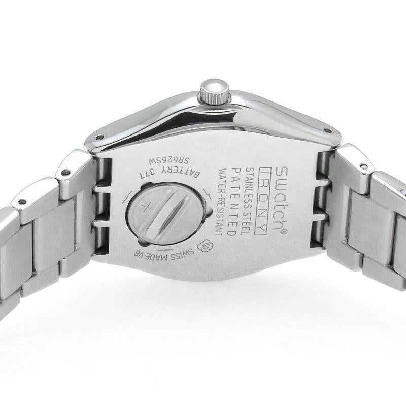 Stainless steel bracelet watch case back with ridged crown and printed specifications