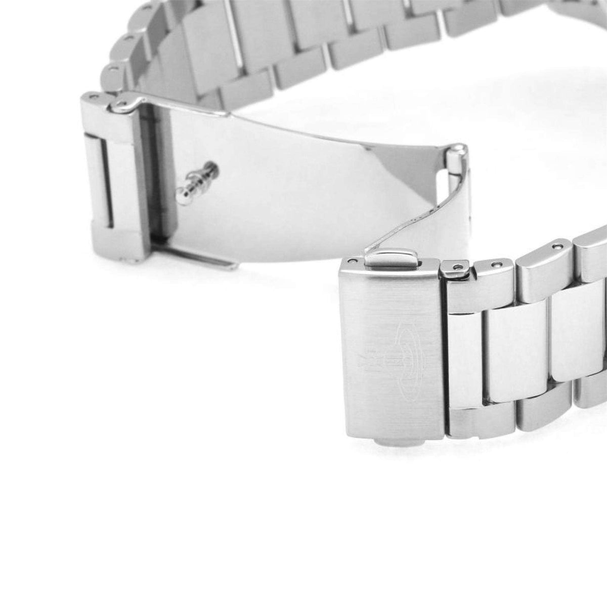 Stainless steel bracelet band with link clasp and safety pin closure