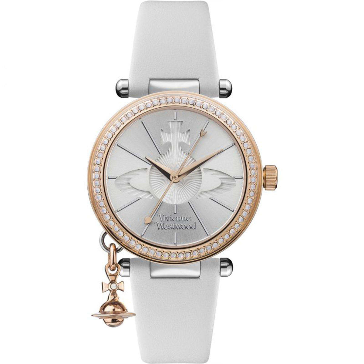 Vivienne Westwood Orb 32mm white leather strap watch VV006RSWH front view