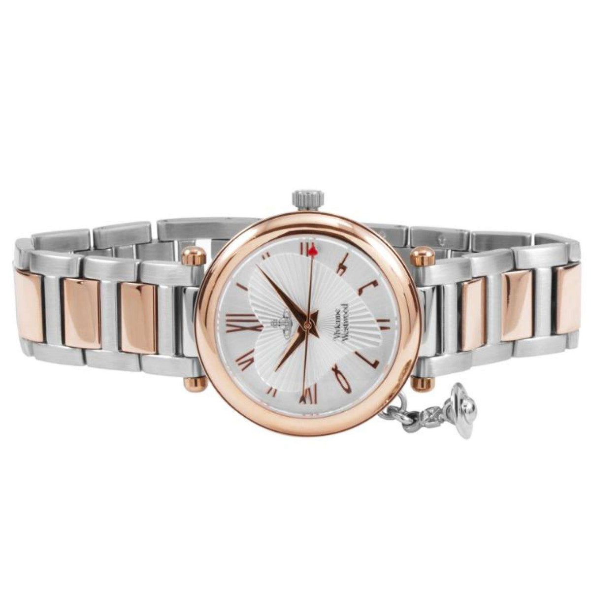 Vivienne Westwood Orb VV006RSSL womens wristwatch showcasing a silver dial and metallic link bracelet layout