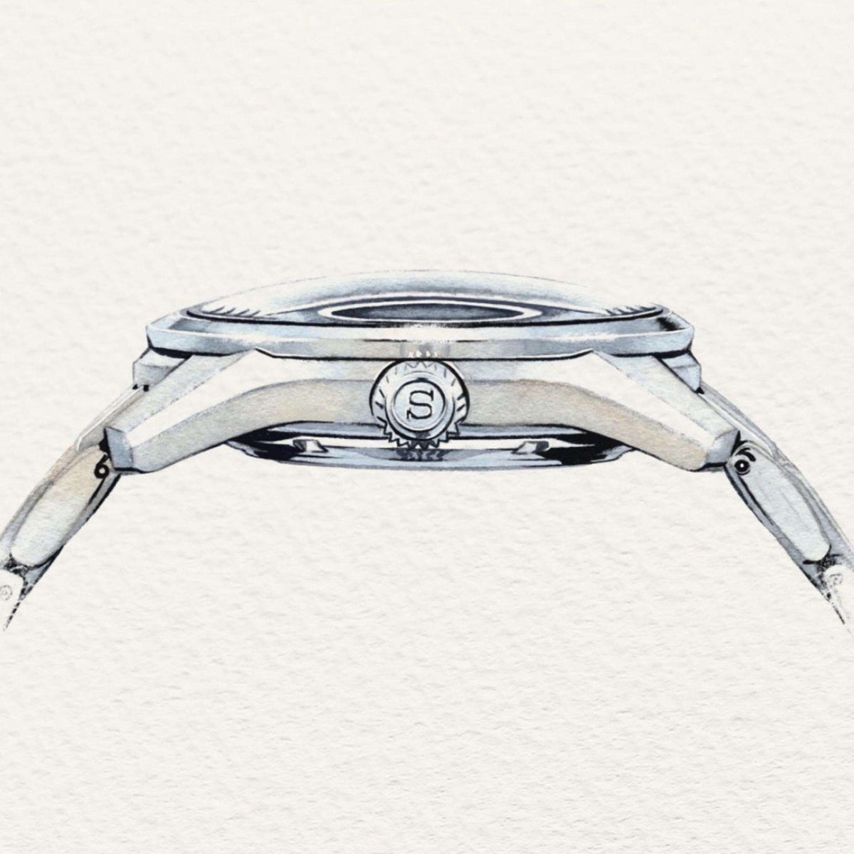 Seiko Presage SPB417J1 artistic watercolor illustration side profile view