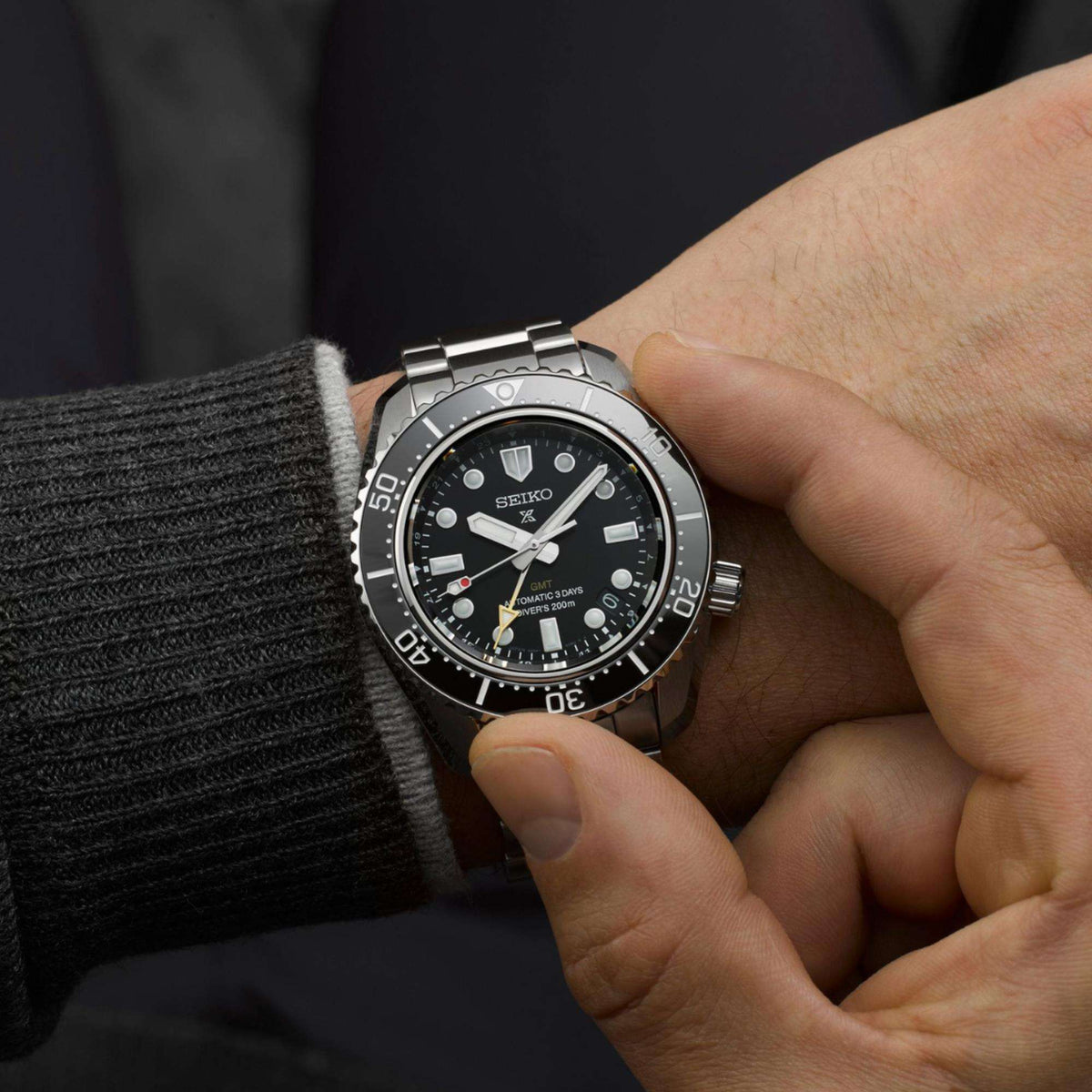 Seiko Prospex SPB383J1 automatic watch on a male wrist front view