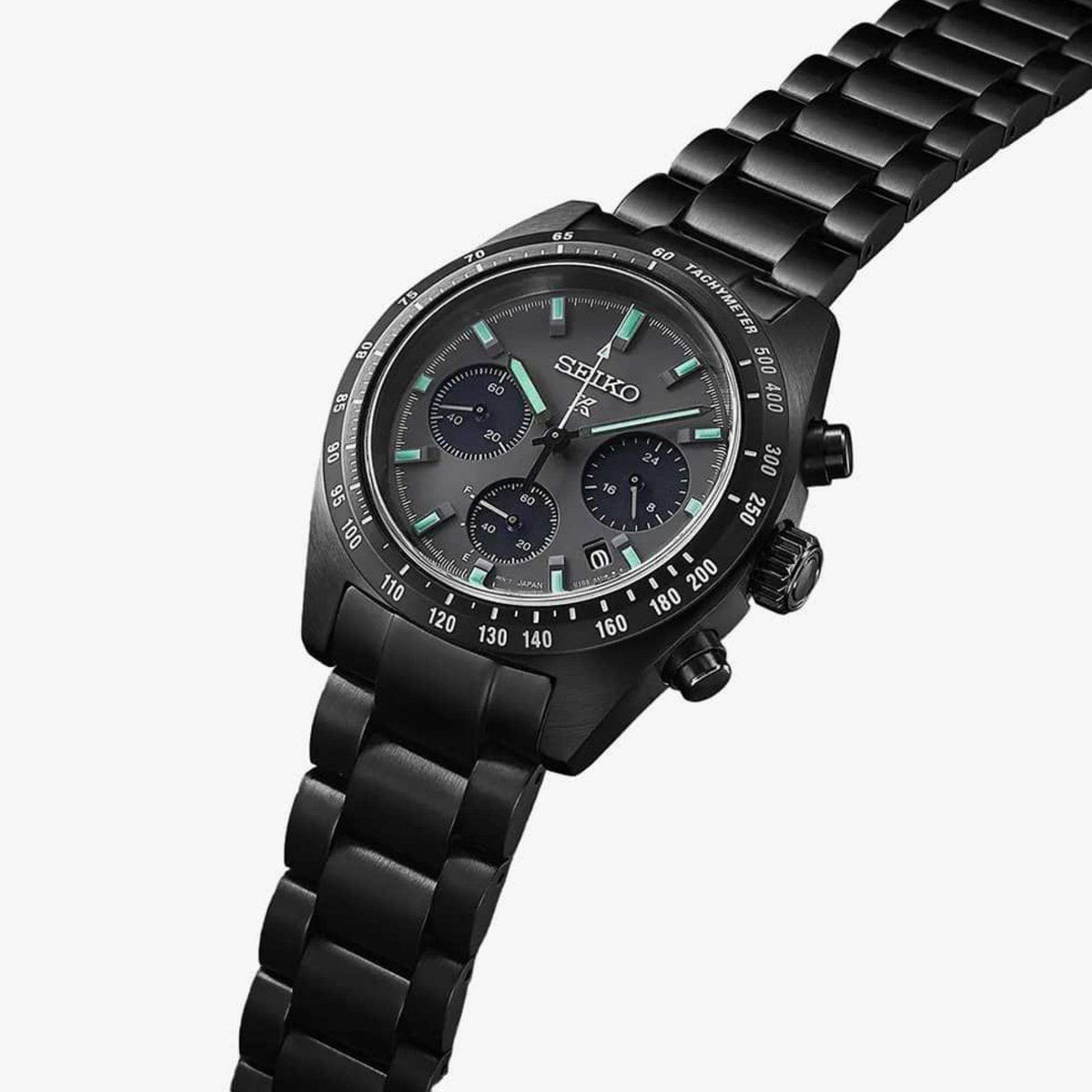 Seiko Prospex 'Black Series' Speedtimer SSC917P1 perspective view showing chronograph pushers