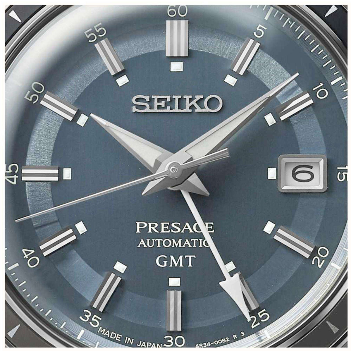 Seiko Presage SSK009J1 automatic GMT blue dial close up