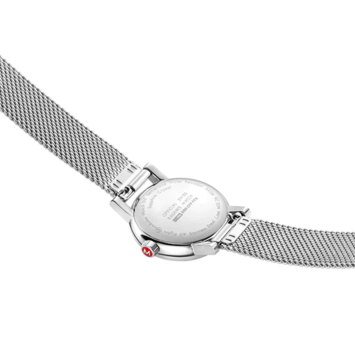 Stainless steel bracelet watch, round case with mesh band and crown detail