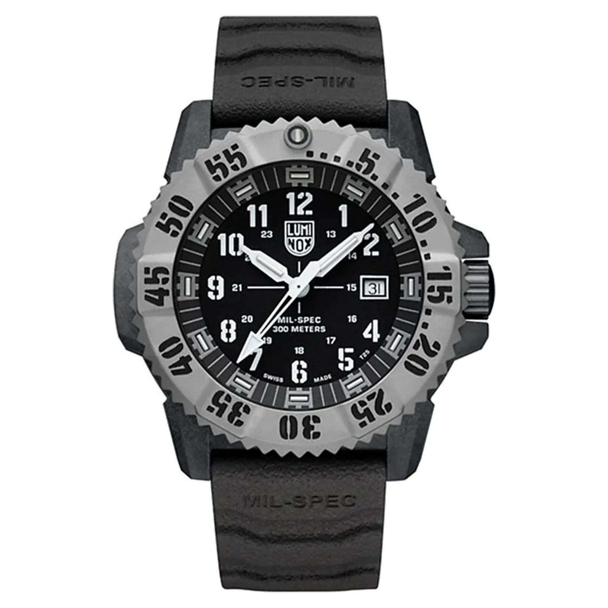 Luminox MIL-SPEC 46mm quartz watch with black dial and black rubber strap