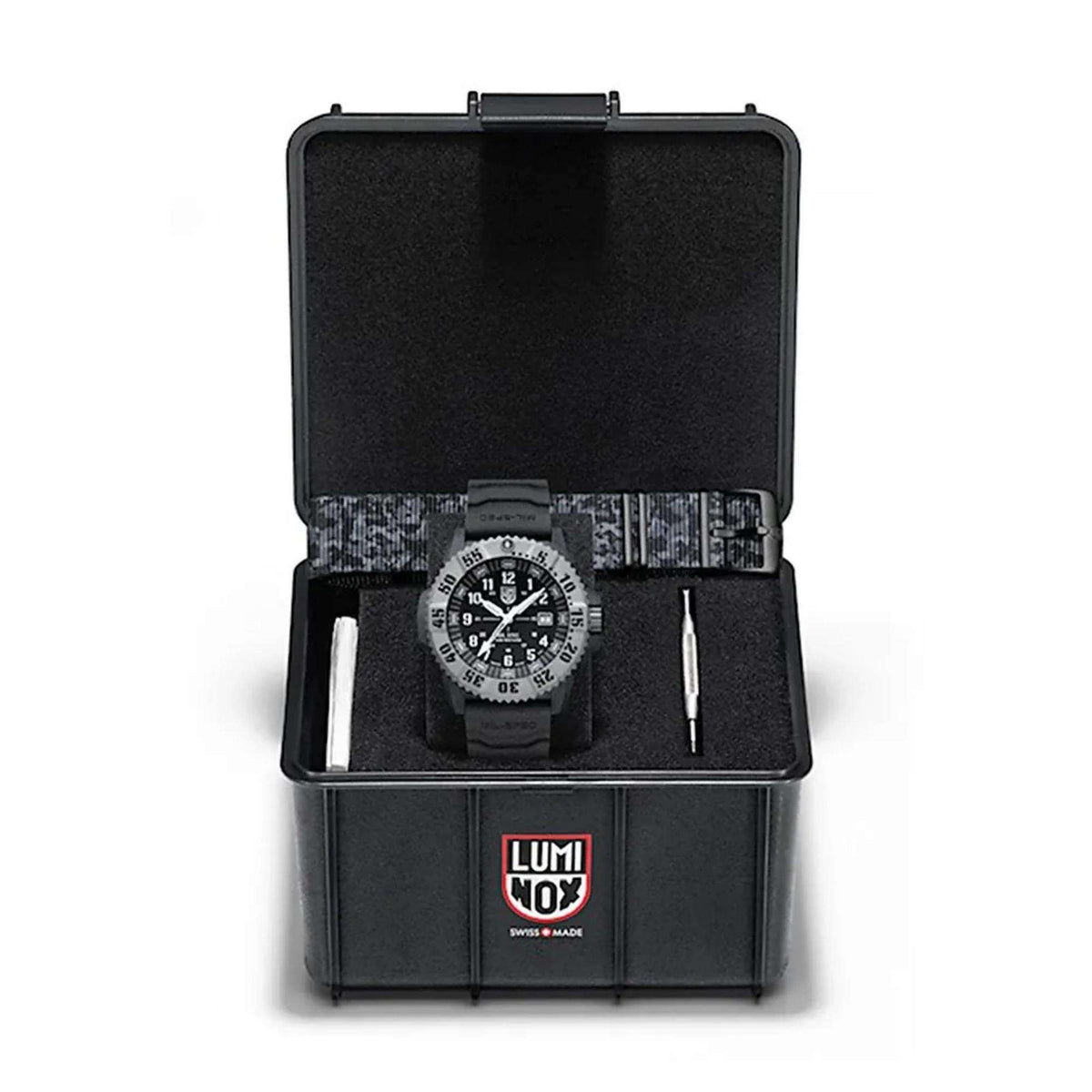 Luminox MIL-SPEC quartz watch in black storage case with tool and strap