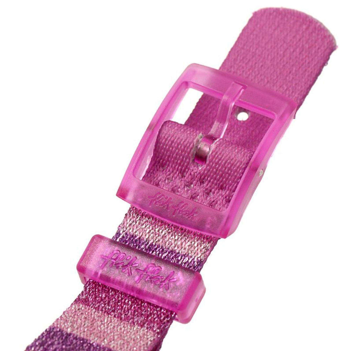 Flik Flak child's purple buckle and clear strap holder with glitter band