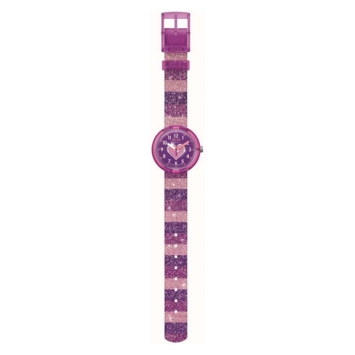 Flik Flak child's purple glitter strap round watch with purple dial