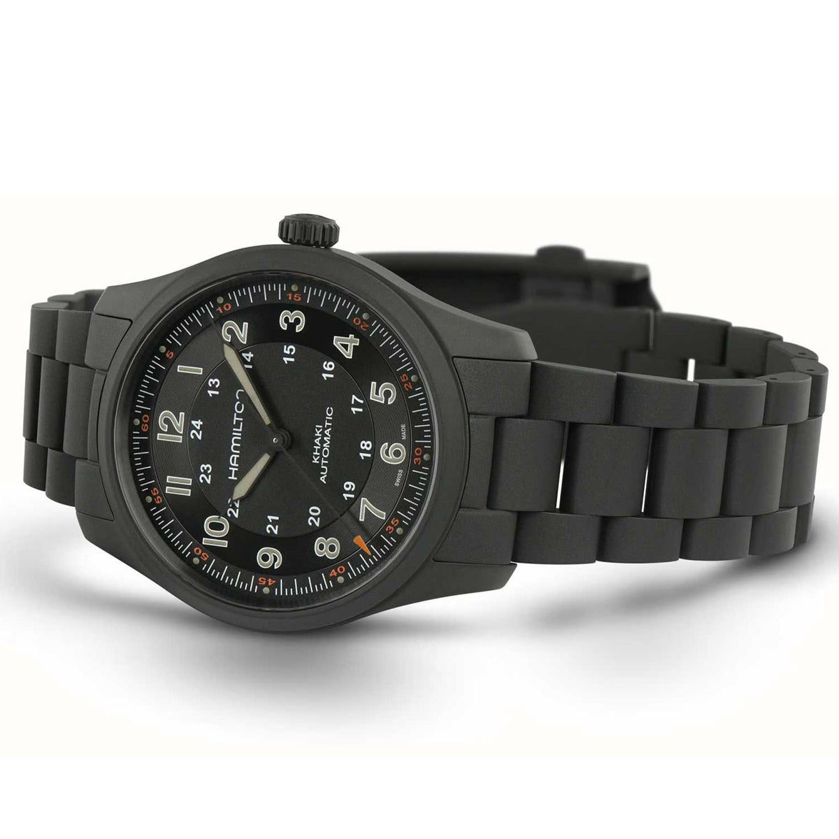 Hamilton Khaki Field Titanium automatic watch on white background