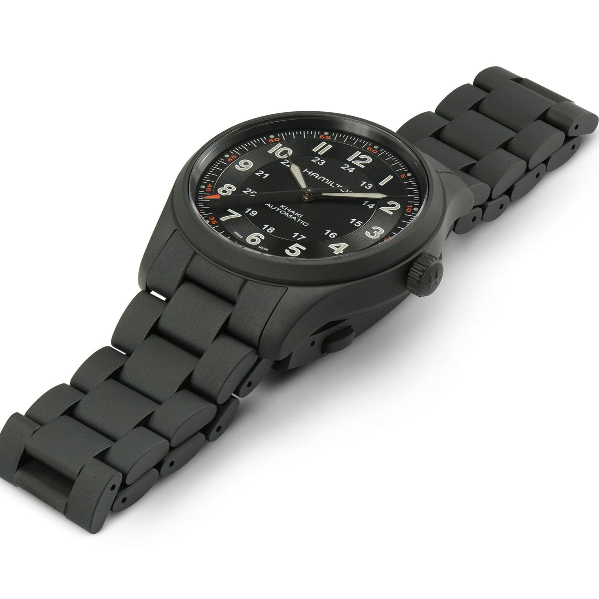 Black PVD titanium automatic wristwatch with black dial and black bracelet
