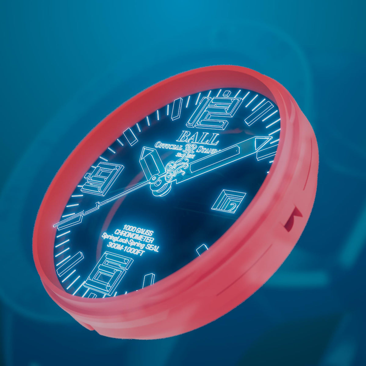 Men's round watch dial with dark background and high-contrast digital-style markers, partial bezel